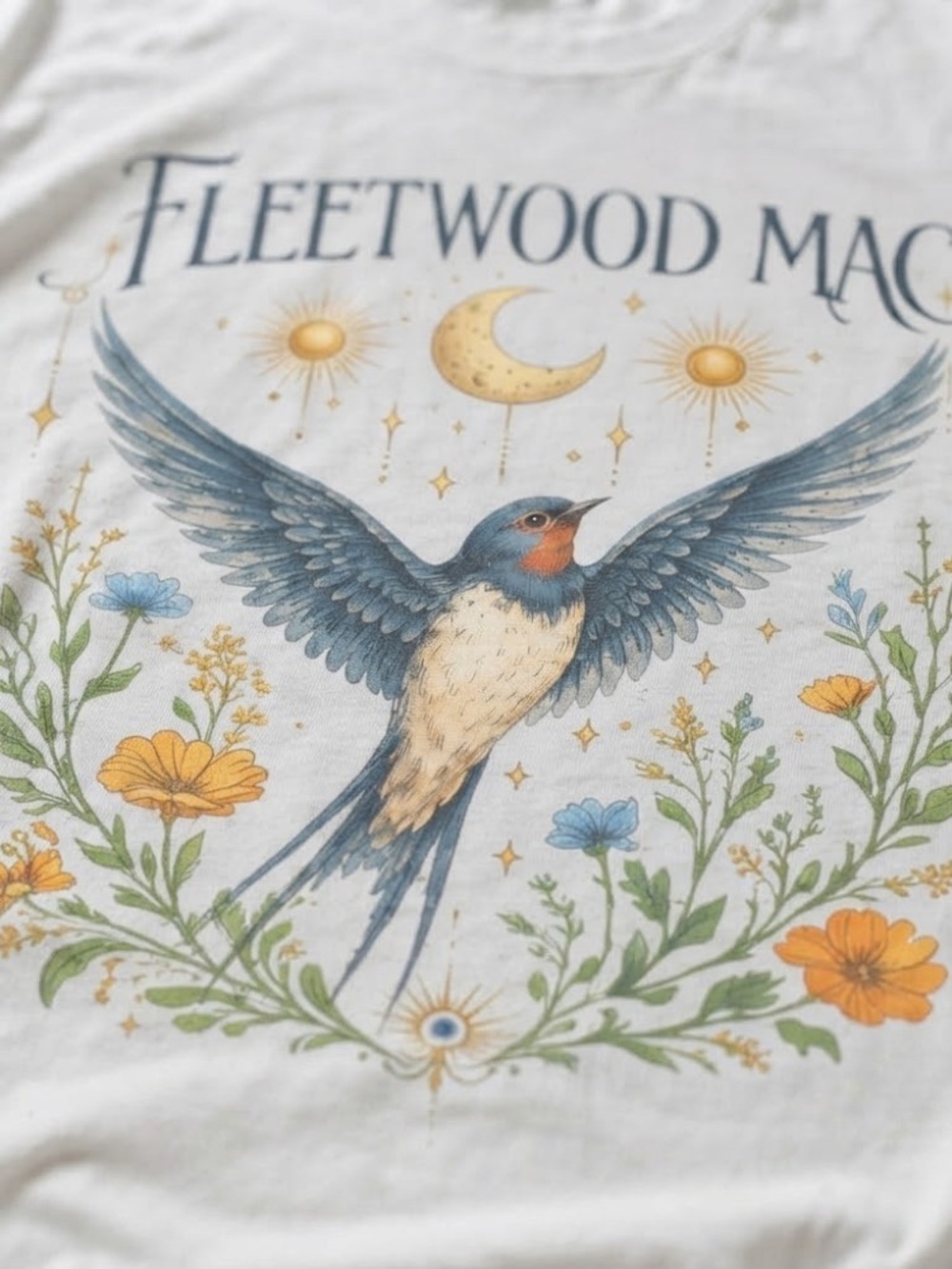 Fleetwood Mac Whimsical Moon , Bird And Floral Graphic Tee - Picture 2 of 3